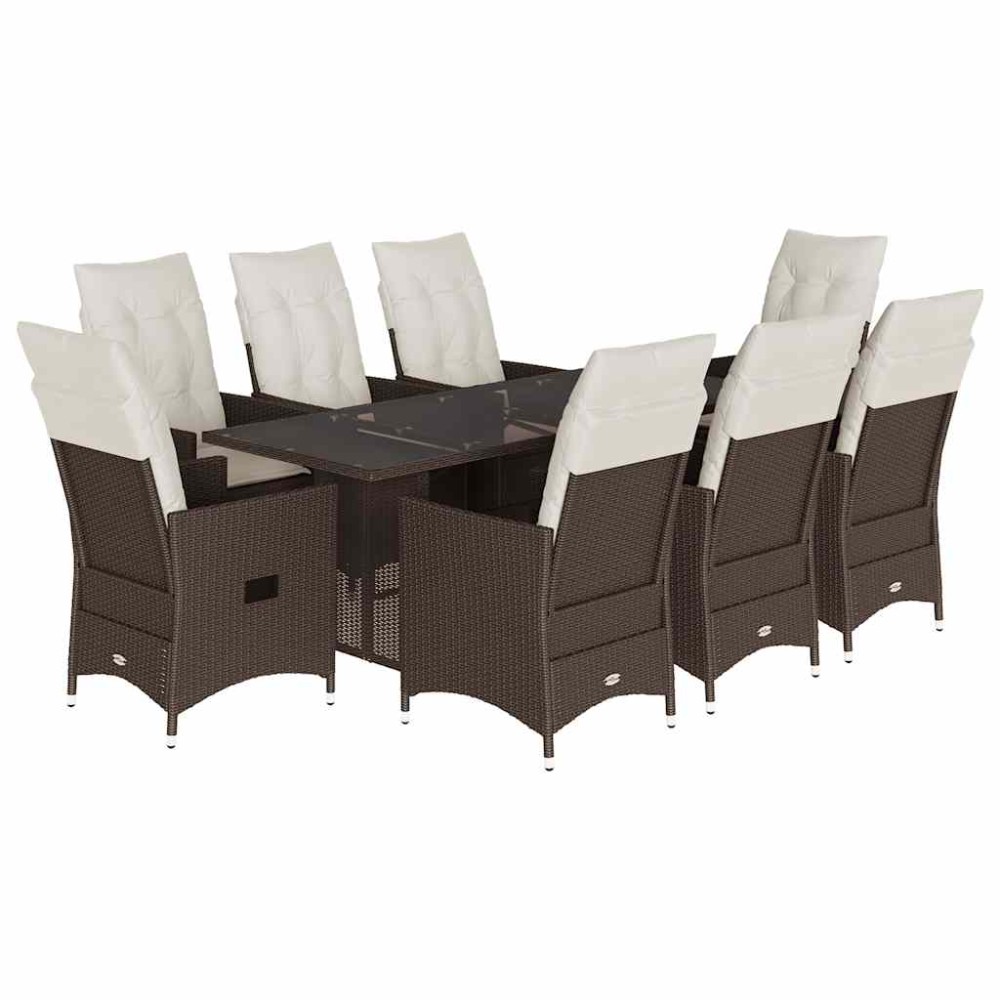 vidaXL Set mobilier de grădină cu perne, 9 piese, maro, poliratan