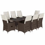 vidaXL Set mobilier de grădină cu perne, 9 piese, maro, poliratan