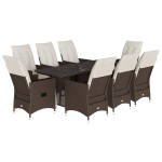 vidaXL Set mobilier de grădină cu perne, 9 piese, maro, poliratan