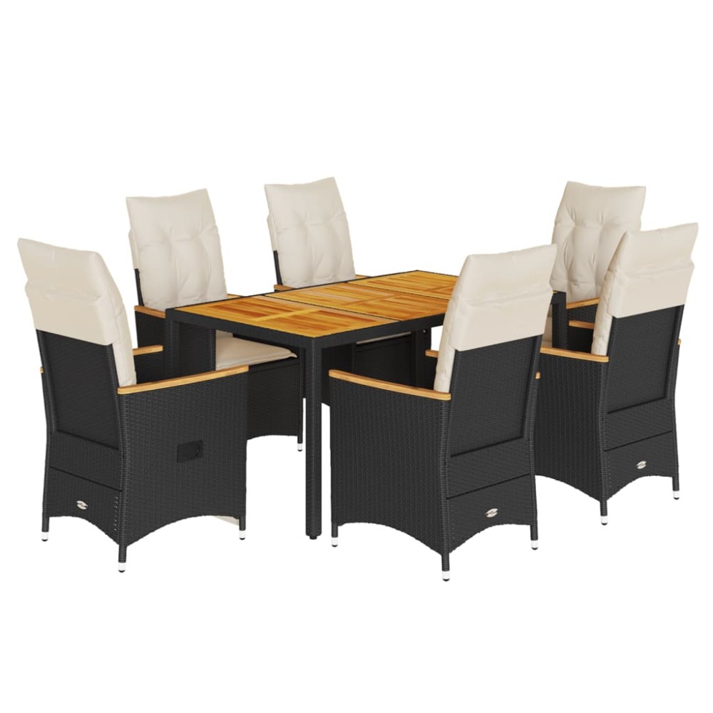 vidaXL Set mobilier de grădină cu perne, 7 piese, negru, poliratan