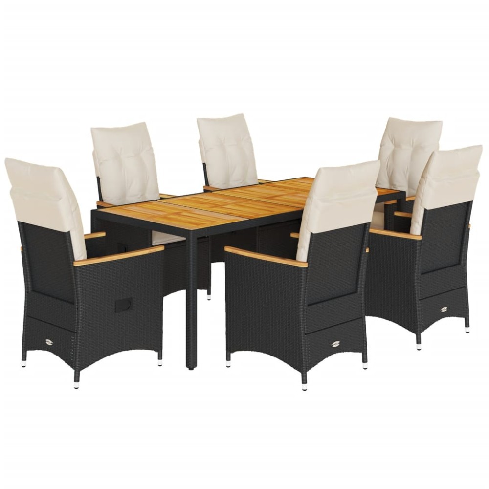 vidaXL Set mobilier de grădină cu perne, 7 piese, negru, poliratan