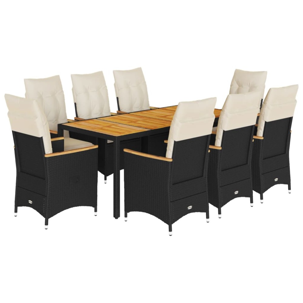 vidaXL Set mobilier de grădină cu perne, 9 piese, negru, poliratan