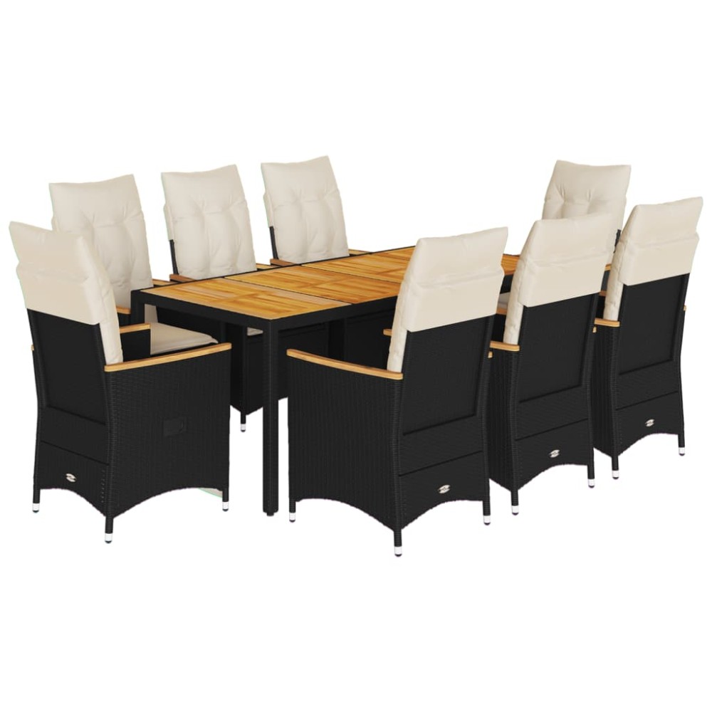 vidaXL Set mobilier de grădină cu perne, 9 piese, negru, poliratan