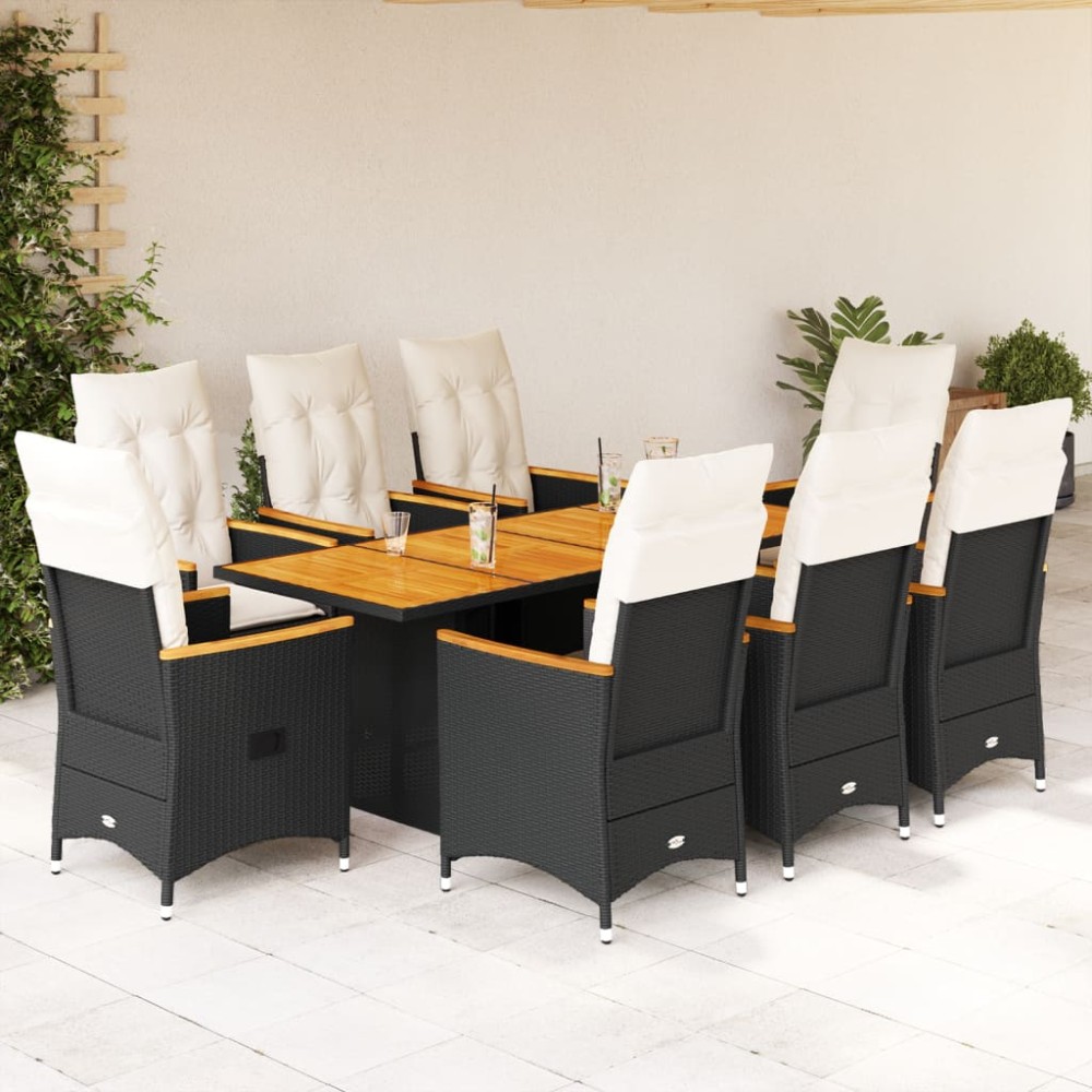 vidaXL Set mobilier de grădină cu perne, 9 piese, negru, poliratan