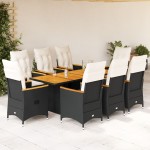vidaXL Set mobilier de grădină cu perne, 9 piese, negru, poliratan