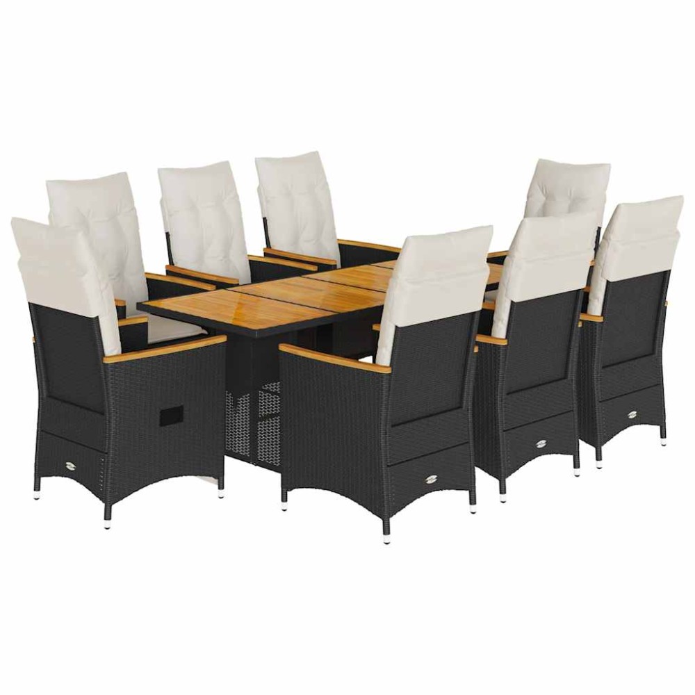 vidaXL Set mobilier de grădină cu perne, 9 piese, negru, poliratan