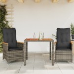 vidaXL Set bistro de grădină cu perne, 3 piese, gri, poliratan vidaXL Set bistro de grădină cu perne, 3 piese, gri, poliratan