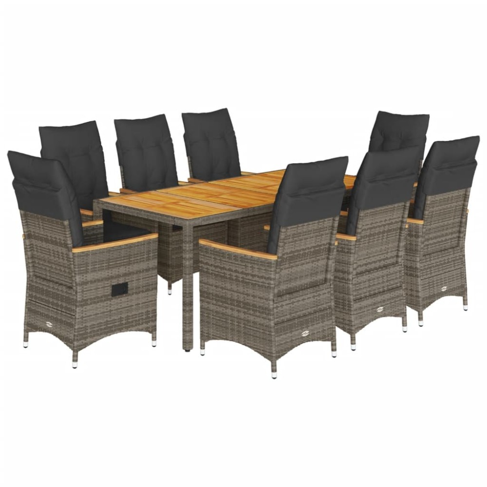 vidaXL Set mobilier grădină cu perne, 9 piese, gri, poliratan