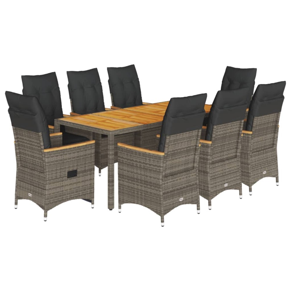 vidaXL Set mobilier grădină cu perne, 9 piese, gri, poliratan
