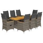 vidaXL Set mobilier grădină cu perne, 9 piese, gri, poliratan