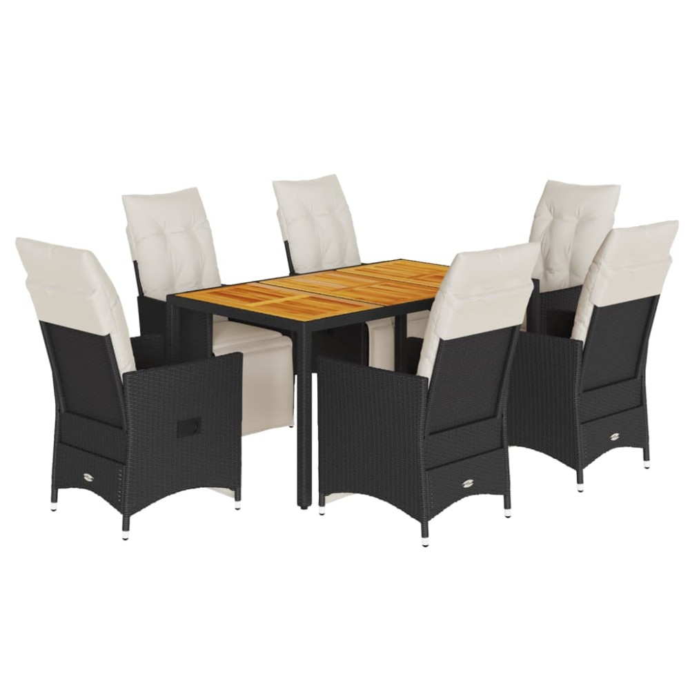vidaXL Set mobilier de grădină cu perne, 7 piese, negru, poliratan