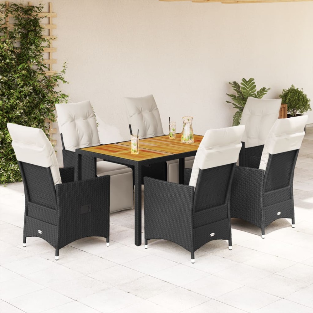 vidaXL Set mobilier de grădină cu perne, 7 piese, negru, poliratan