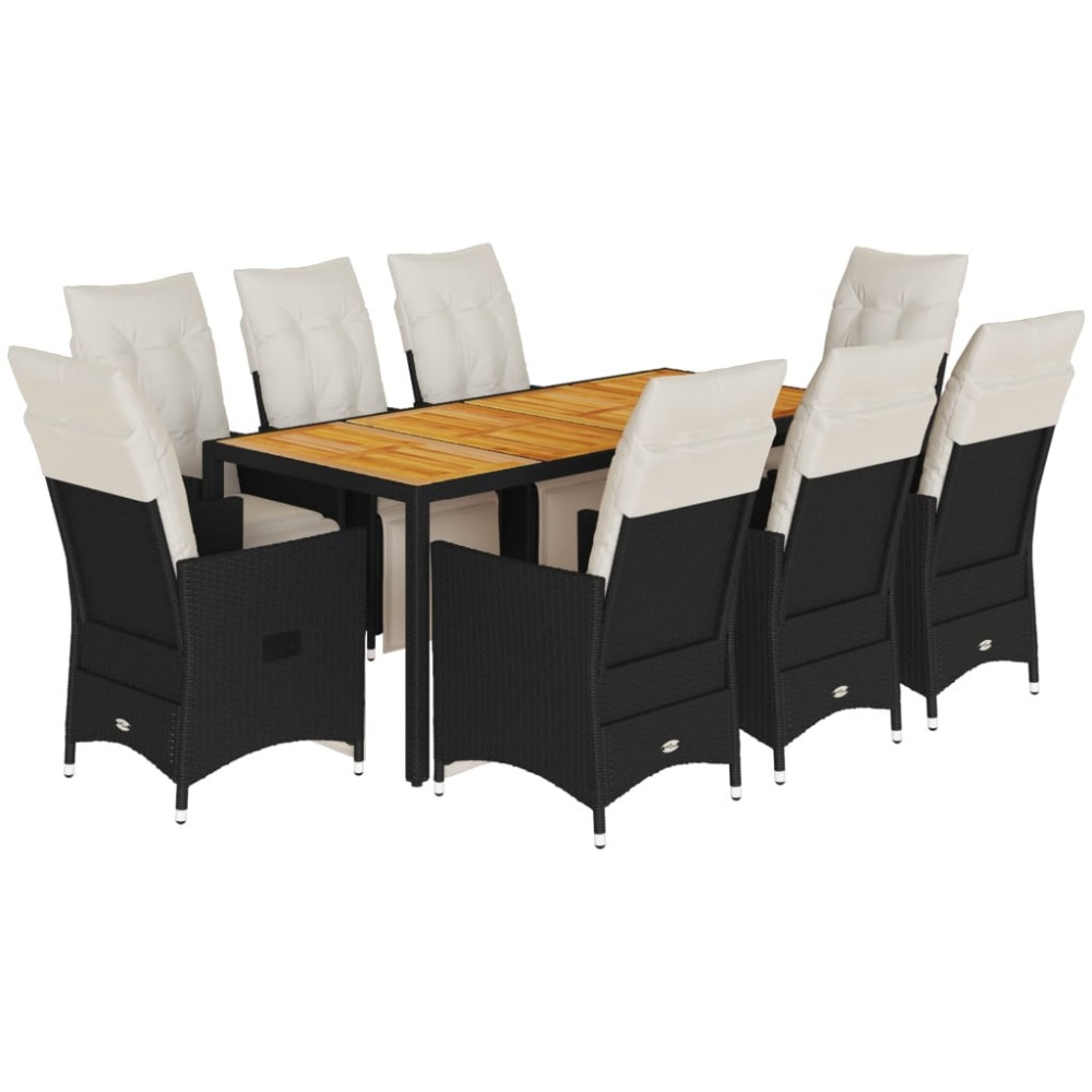 vidaXL Set mobilier de grădină cu perne, 9 piese, negru, poliratan