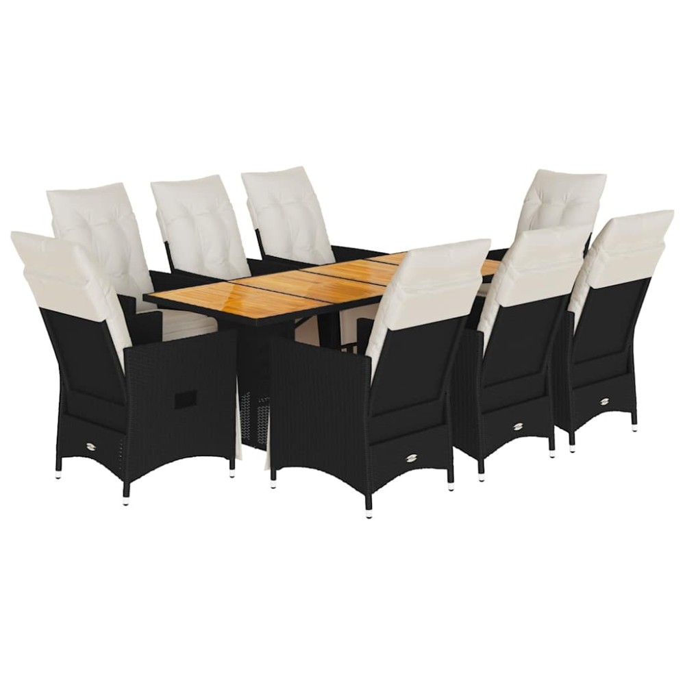 vidaXL Set mobilier de grădină cu perne, 9 piese, negru, poliratan