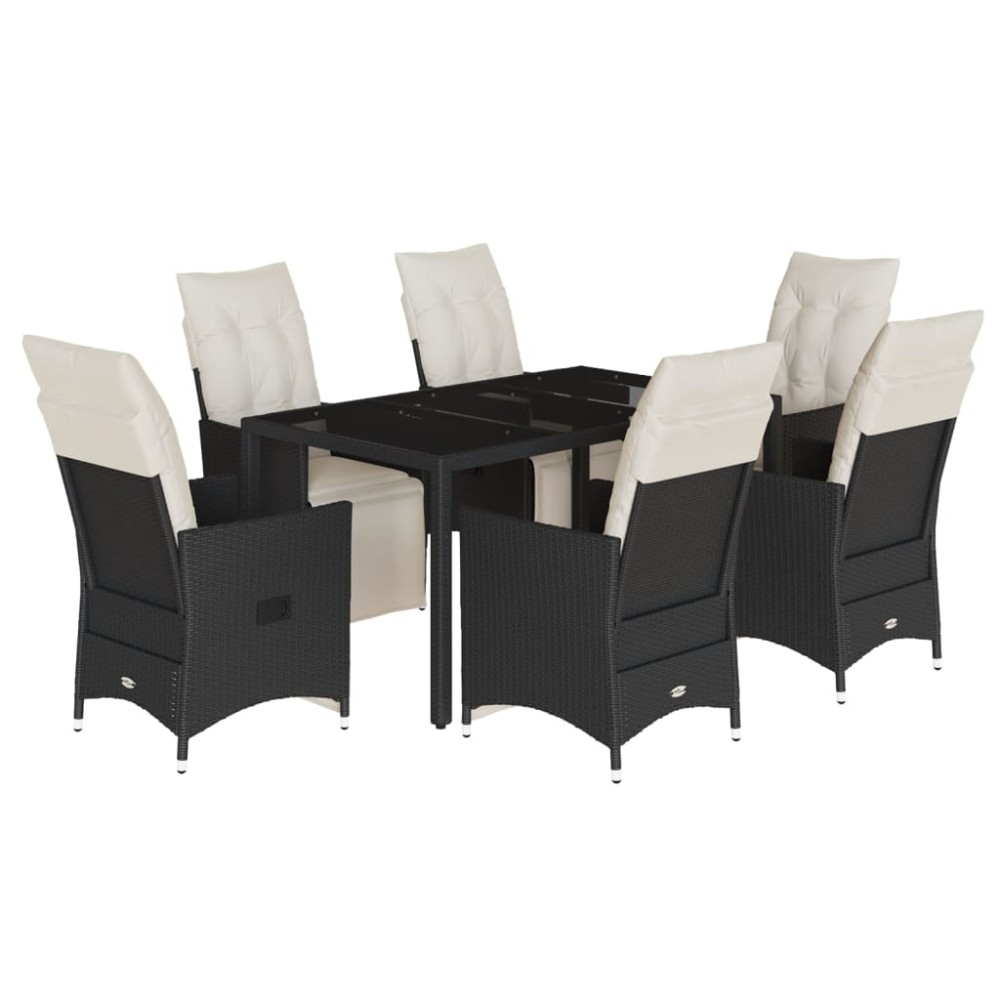 vidaXL Set mobilier de grădină cu perne, 7 piese, negru, poliratan