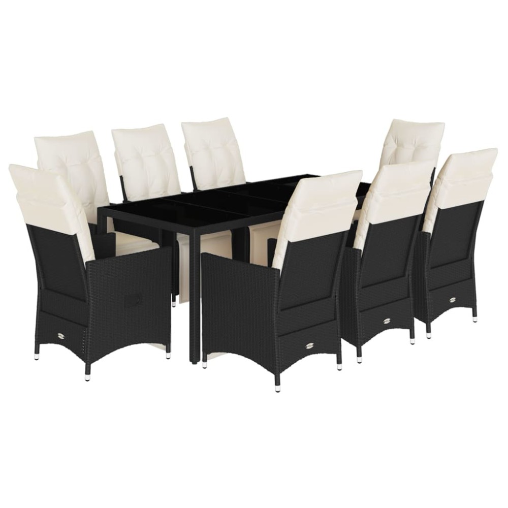 vidaXL Set mobilier de grădină cu perne, 9 piese, negru, poliratan