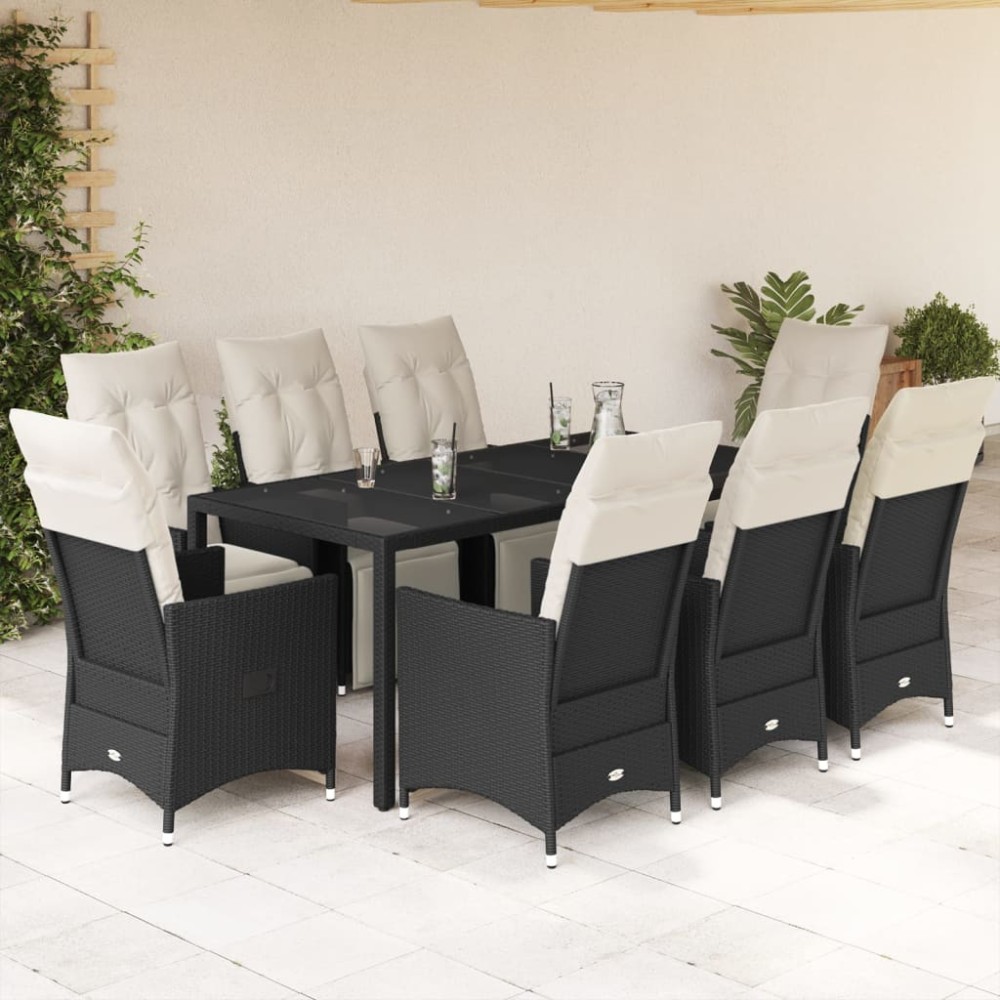vidaXL Set mobilier de grădină cu perne, 9 piese, negru, poliratan