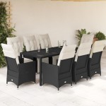 vidaXL Set mobilier de grădină cu perne, 9 piese, negru, poliratan vidaXL Set mobilier de grădină cu perne, 9 piese, negru, poliratan