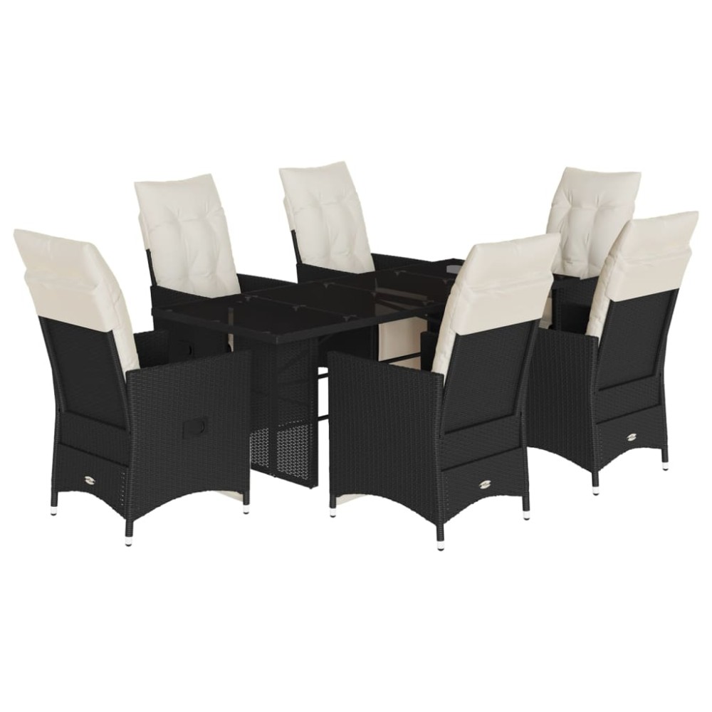 vidaXL Set mobilier de grădină cu perne, 7 piese, negru, poliratan