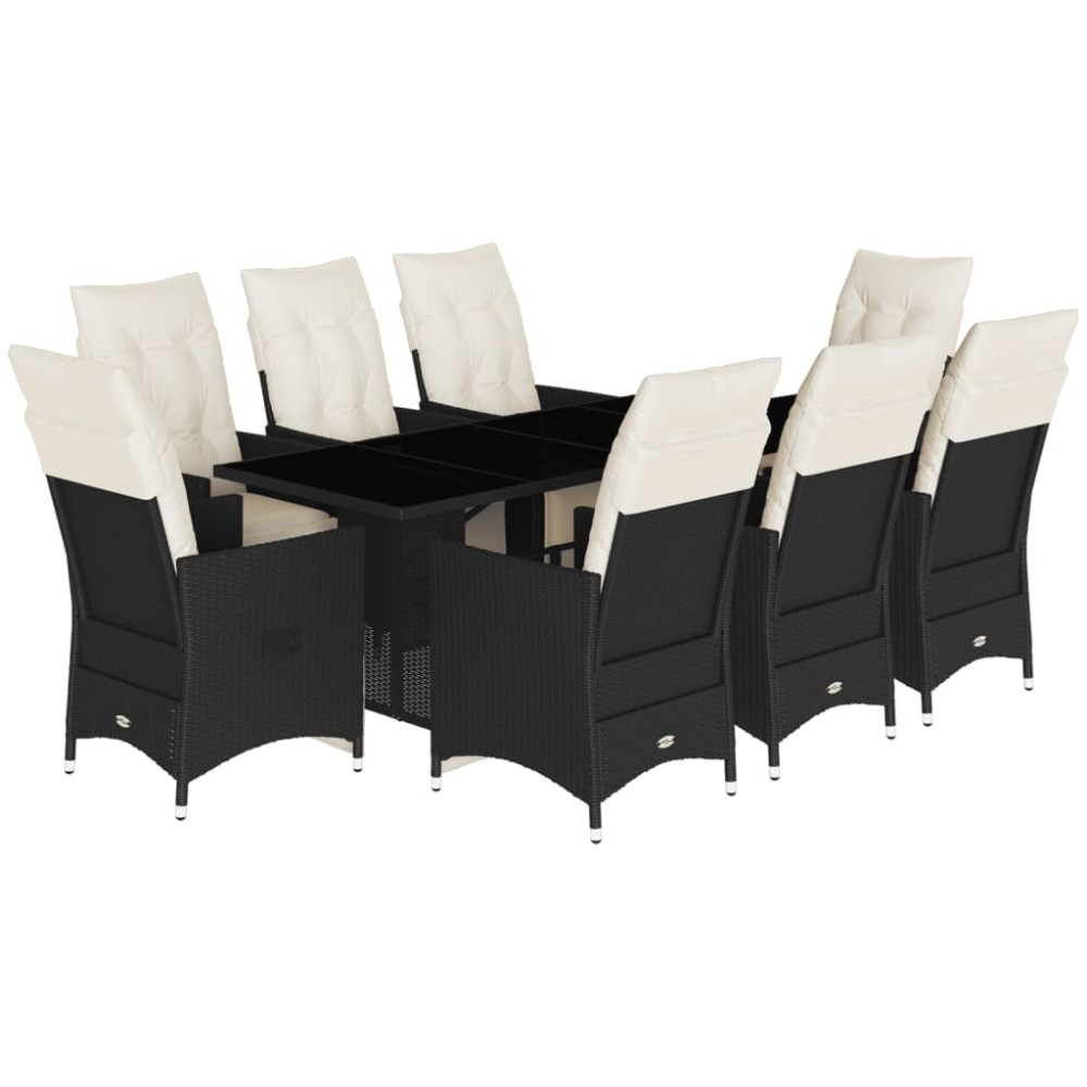 vidaXL Set mobilier de grădină cu perne, 9 piese, negru, poliratan