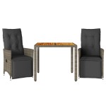 vidaXL Set bistro de grădină cu perne, 3 piese, gri, poliratan vidaXL Set bistro de grădină cu perne, 3 piese, gri, poliratan