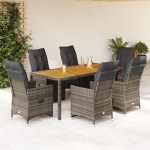 vidaXL Set bistro de grădină cu perne, 7 piese, gri, poliratan vidaXL Set bistro de grădină cu perne, 7 piese, gri, poliratan