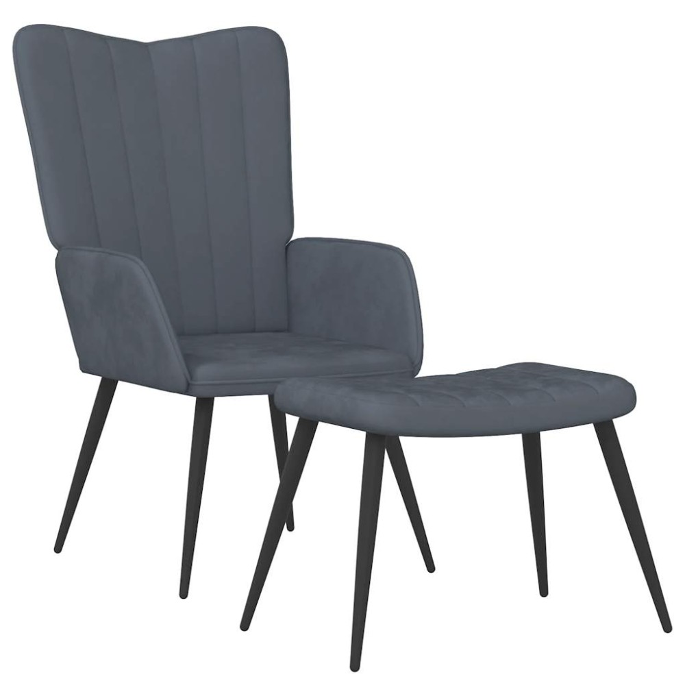 vidaXL Scaun de relaxare cu taburet, gri închis, catifea