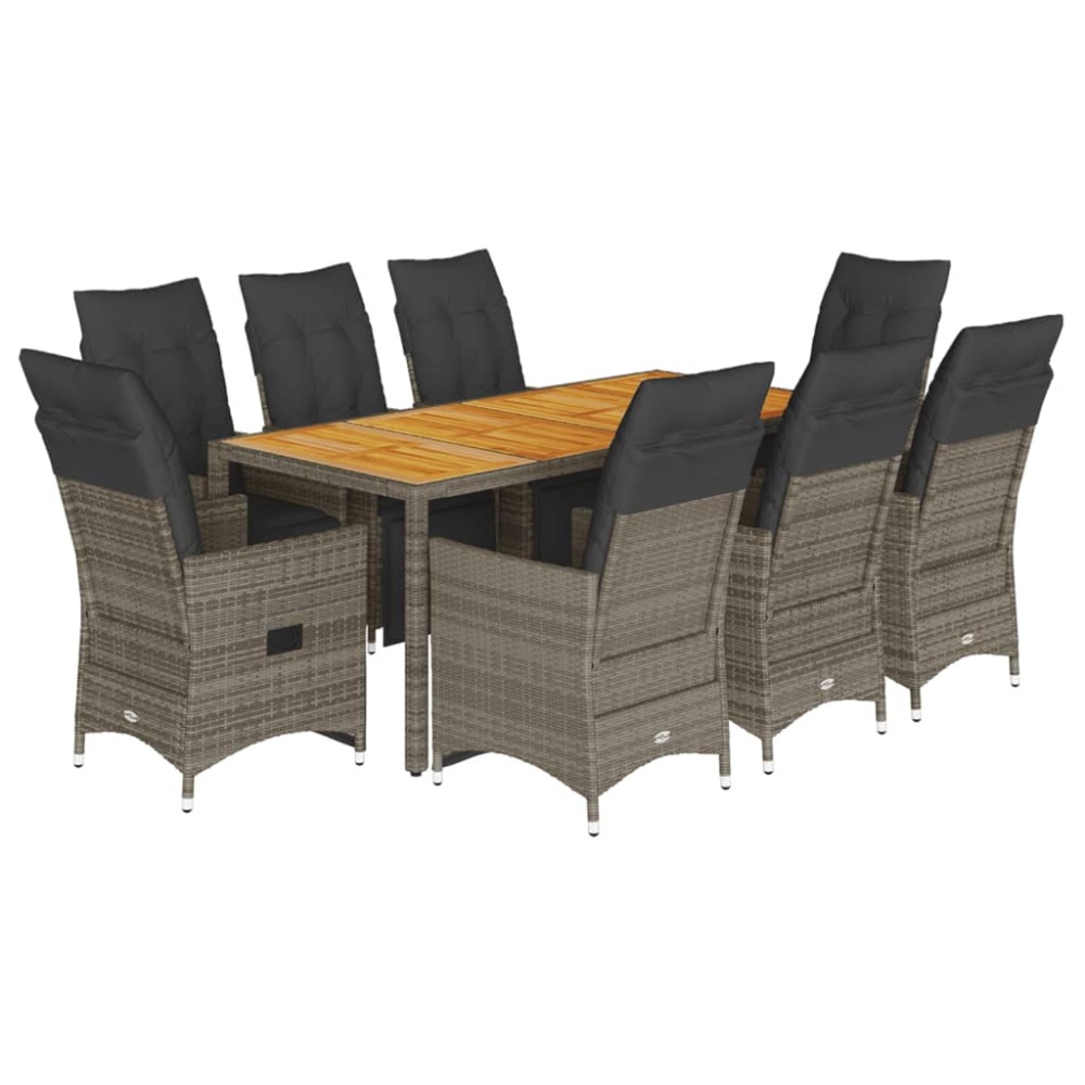 vidaXL Set bistro de grădină cu perne, 9 piese, gri, poliratan
