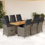 vidaXL Set bistro de grădină cu perne, 9 piese, gri, poliratan vidaXL Set bistro de grădină cu perne, 9 piese, gri, poliratan