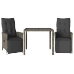 vidaXL Set bistro de grădină cu perne, 3 piese, gri, poliratan vidaXL Set bistro de grădină cu perne, 3 piese, gri, poliratan