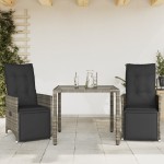 vidaXL Set bistro de grădină cu perne, 3 piese, gri, poliratan vidaXL Set bistro de grădină cu perne, 3 piese, gri, poliratan