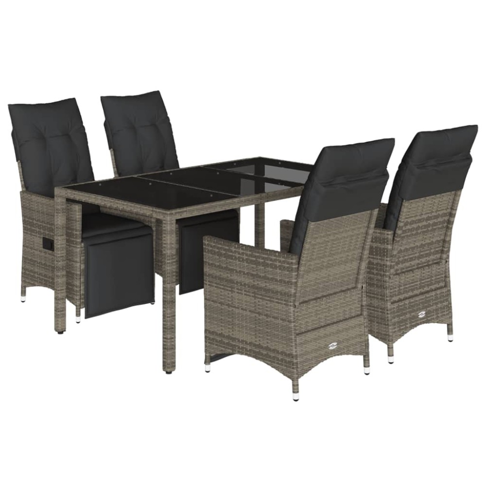 vidaXL Set bistro de grădină cu perne, 5 piese, gri, poliratan
