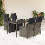 vidaXL Set bistro de grădină cu perne, 5 piese, gri, poliratan vidaXL Set bistro de grădină cu perne, 5 piese, gri, poliratan