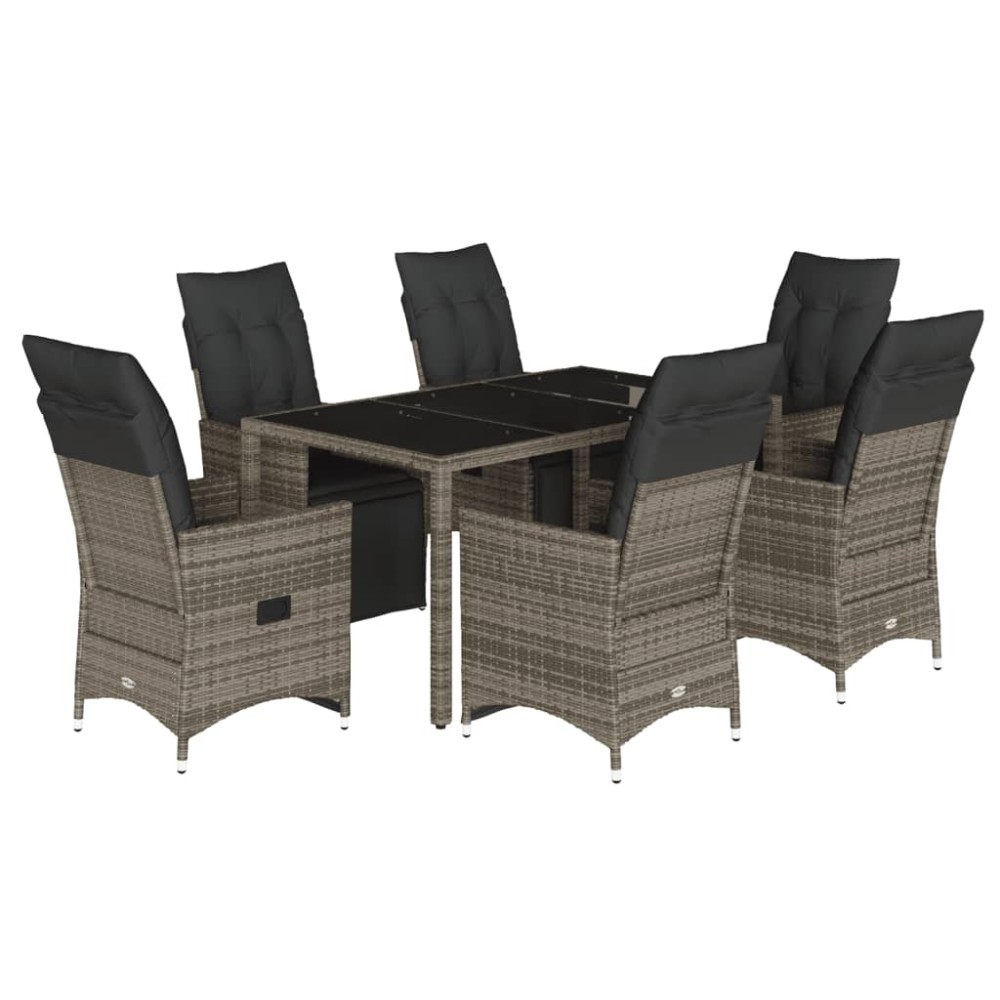 vidaXL Set bistro de grădină cu perne, 7 piese, gri, poliratan
