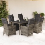 vidaXL Set bistro de grădină cu perne, 7 piese, gri, poliratan vidaXL Set bistro de grădină cu perne, 7 piese, gri, poliratan