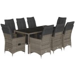 vidaXL Set bistro de grădină cu perne, 9 piese, gri, poliratan vidaXL Set bistro de grădină cu perne, 9 piese, gri, poliratan