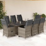 vidaXL Set bistro de grădină cu perne, 9 piese, gri, poliratan vidaXL Set bistro de grădină cu perne, 9 piese, gri, poliratan