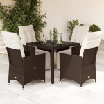 vidaXL Set bistro de grădină, 5 piese, cu perne, maro, poliratan vidaXL Set bistro de grădină, 5 piese, cu perne, maro, poliratan