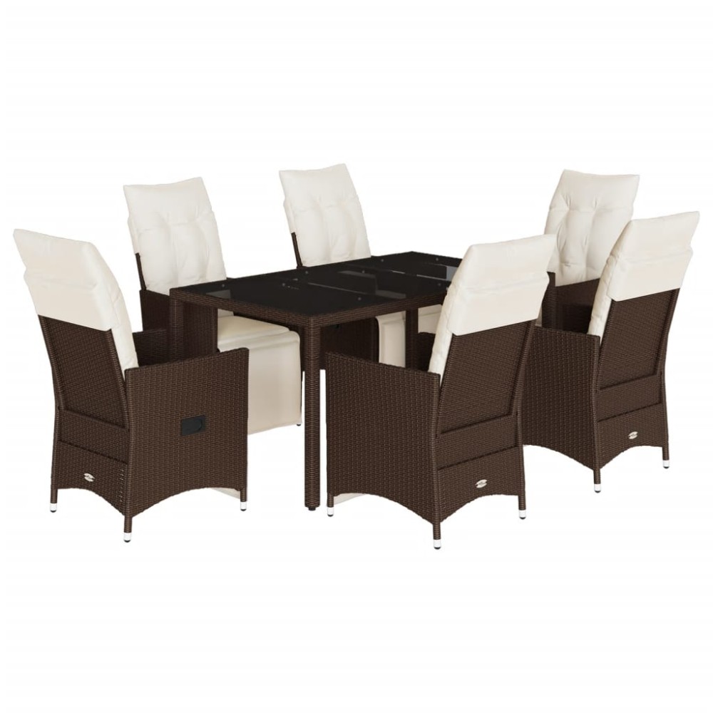 vidaXL Set bistro de grădină cu perne, 7 piese, maro, poliratan