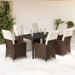 vidaXL Set bistro de grădină cu perne, 7 piese, maro, poliratan vidaXL Set bistro de grădină cu perne, 7 piese, maro, poliratan