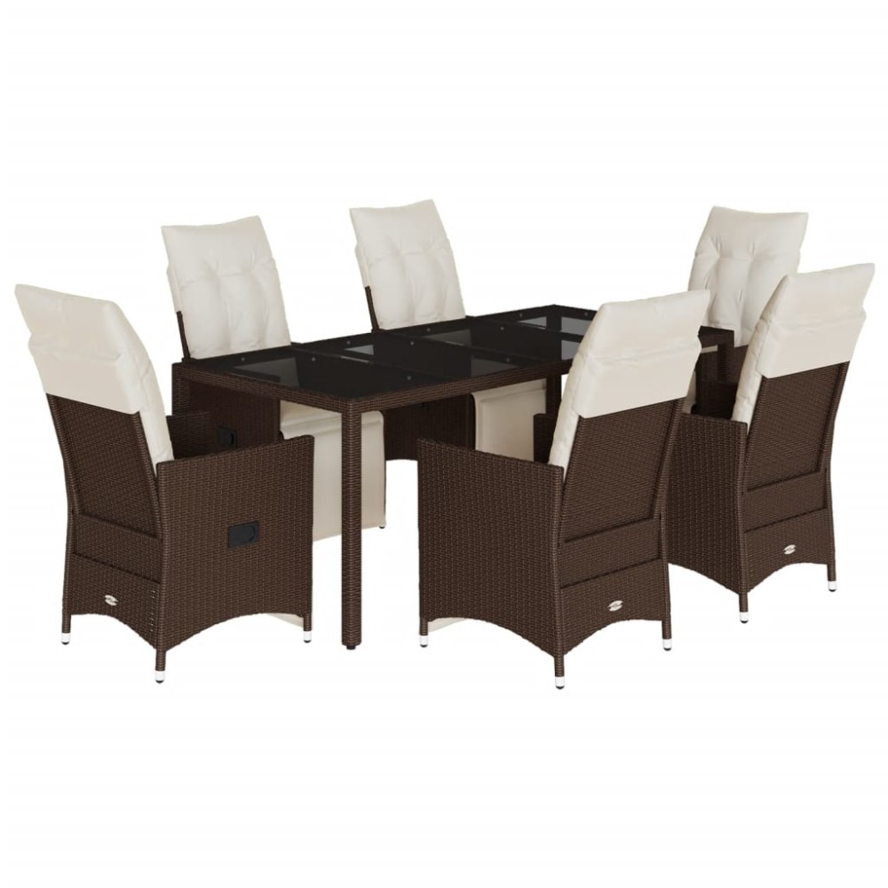 vidaXL Set bistro de grădină cu perne, 7 piese, maro, poliratan