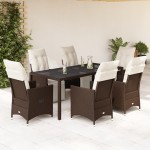 vidaXL Set bistro de grădină cu perne, 7 piese, maro, poliratan vidaXL Set bistro de grădină cu perne, 7 piese, maro, poliratan