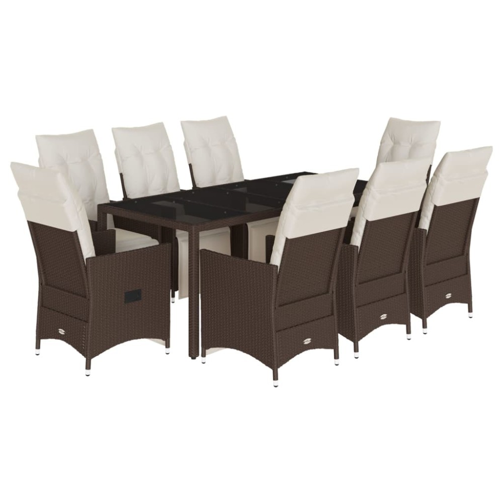 vidaXL Set bistro de grădină cu perne, 9 piese, maro, poliratan