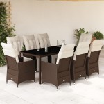 vidaXL Set bistro de grădină cu perne, 9 piese, maro, poliratan vidaXL Set bistro de grădină cu perne, 9 piese, maro, poliratan