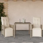 vidaXL Set bistro de grădină, 3 piese, cu perne, bej, poliratan vidaXL Set bistro de grădină, 3 piese, cu perne, bej, poliratan