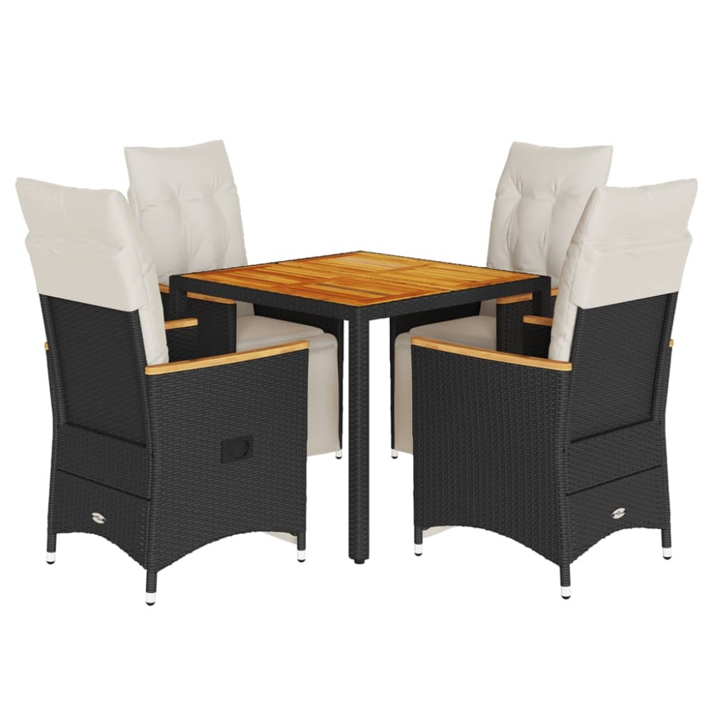 vidaXL Set bistro de grădină cu perne, 5 piese, negru, poliratan