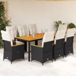 vidaXL Set bistro de grădină, 9 piese, cu perne, negru, poliratan vidaXL Set bistro de grădină, 9 piese, cu perne, negru, poliratan