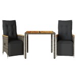 vidaXL Set bistro de grădină cu perne, 3 piese, gri, poliratan vidaXL Set bistro de grădină cu perne, 3 piese, gri, poliratan