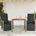 vidaXL Set bistro de grădină cu perne, 3 piese, gri, poliratan vidaXL Set bistro de grădină cu perne, 3 piese, gri, poliratan