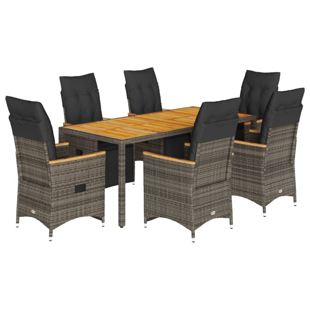 vidaXL Set bistro de grădină cu perne, 7 piese, gri, poliratan